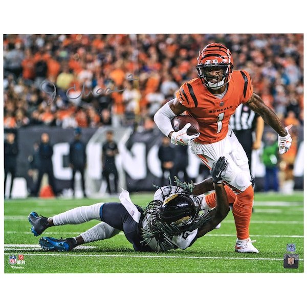 Ja'Marr Chase Cincinnati Bengals Fanatics Authentic Autographed 16'' x 20'' Orange Breaking Tackle Photograph - The Ballers Bank
