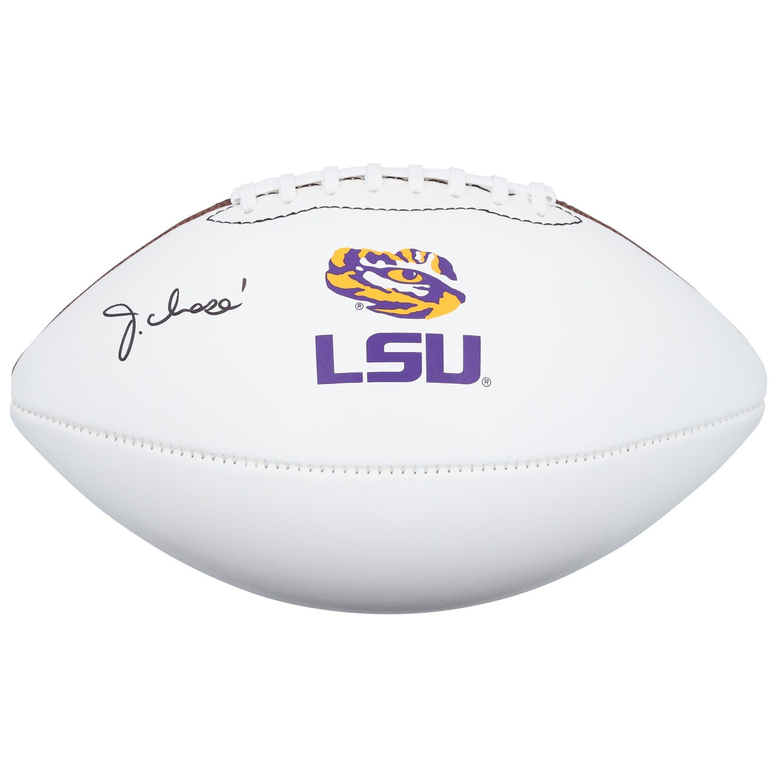 Ja'Marr Chase LSU Tigers Autographed Fanatics Authentic Nike White Panel Football - The Ballers Bank