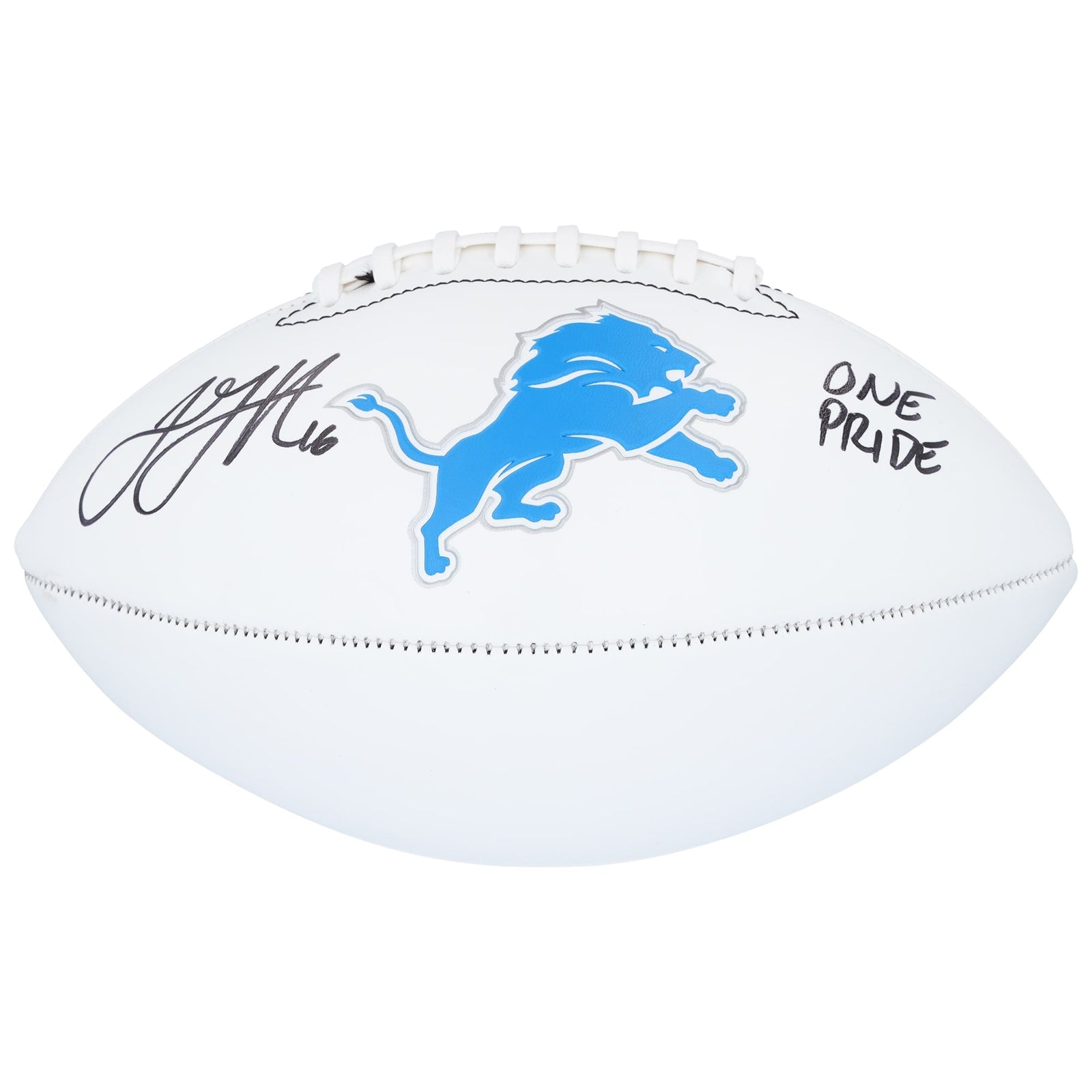 Jared Goff Detroit Lions Autographed Fanatics Authentic Franklin White Panel Football with "One Pride" Inscription - The Ballers Bank