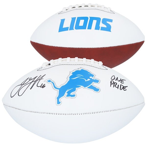 Jared Goff Detroit Lions Autographed Fanatics Authentic Franklin White Panel Football with "One Pride" Inscription - The Ballers Bank