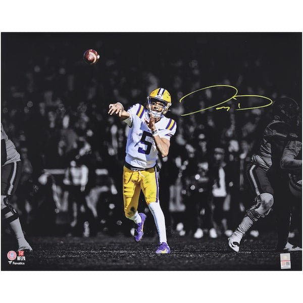 Jayden Daniels LSU Tigers Autographed Fanatics Authentic 16" x 20" Throwing Spotlight Photograph - The Ballers Bank