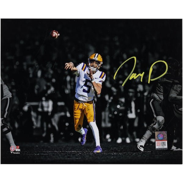 Jayden Daniels LSU Tigers Autographed Fanatics Authentic 8" x 10" Throwing Spotlight Photograph - The Ballers Bank