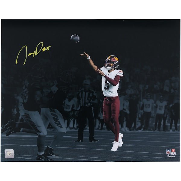 Jayden Daniels Washington Commanders Autographed Fanatics Authentic 16" x 20" Throwing Spotlight Photograph - The Ballers Bank