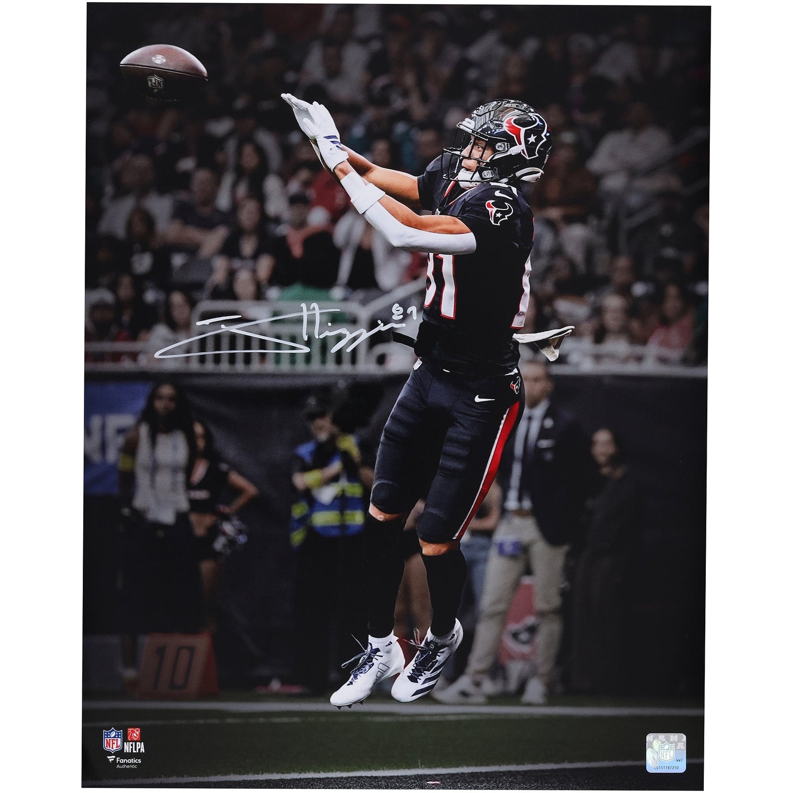 Jayden Higgins Houston Texans Autographed Fanatics Authentic 16" x 20" Touchdown Catch Spotlight Photograph - The Ballers Bank