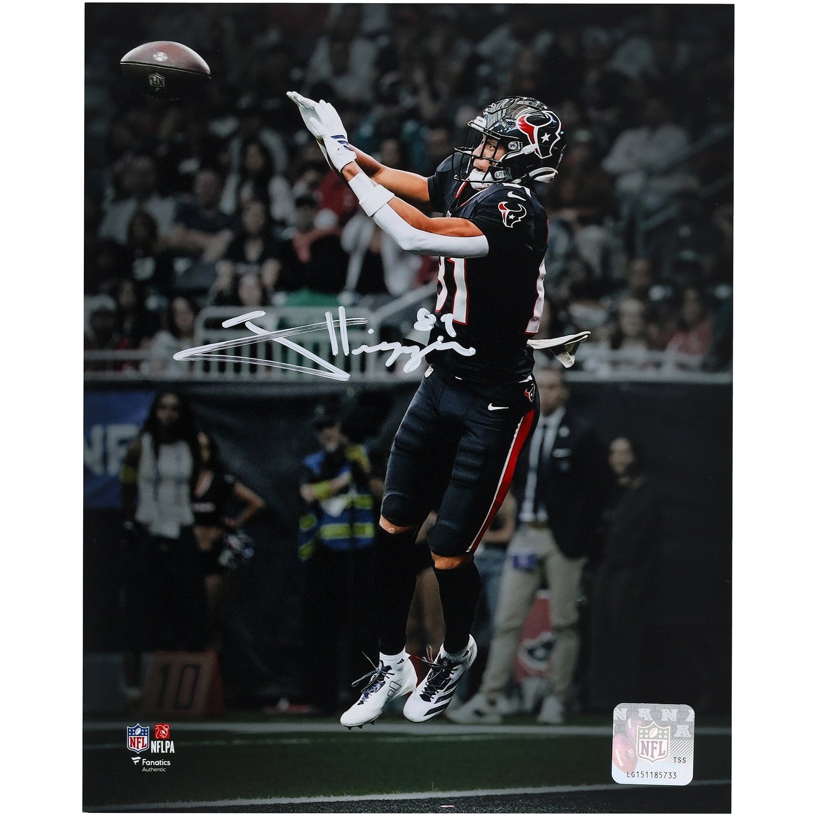 Jayden Higgins Houston Texans Autographed Fanatics Authentic 8" x 10" Touchdown Catch Spotlight Photograph - The Ballers Bank