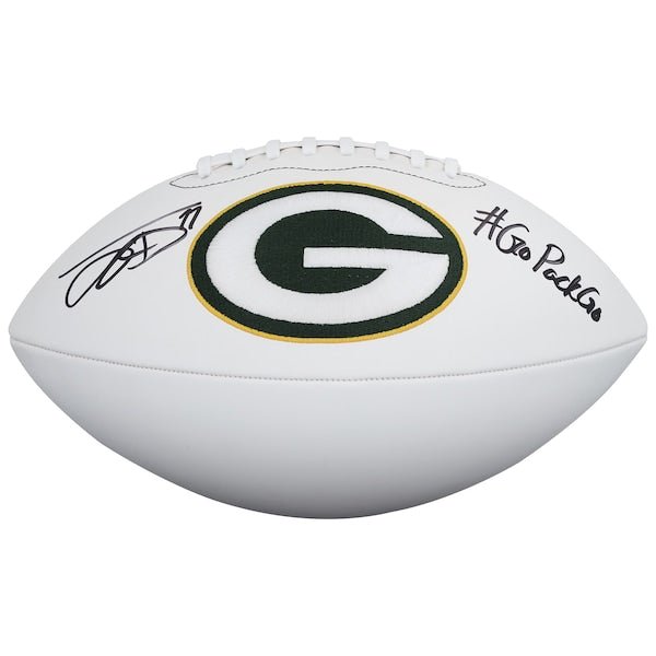 Jayden Reed Green Bay Packers Autographed Fanatics Authentic Wilson White Panel Football with "Go Pack Go" Inscription - The Ballers Bank
