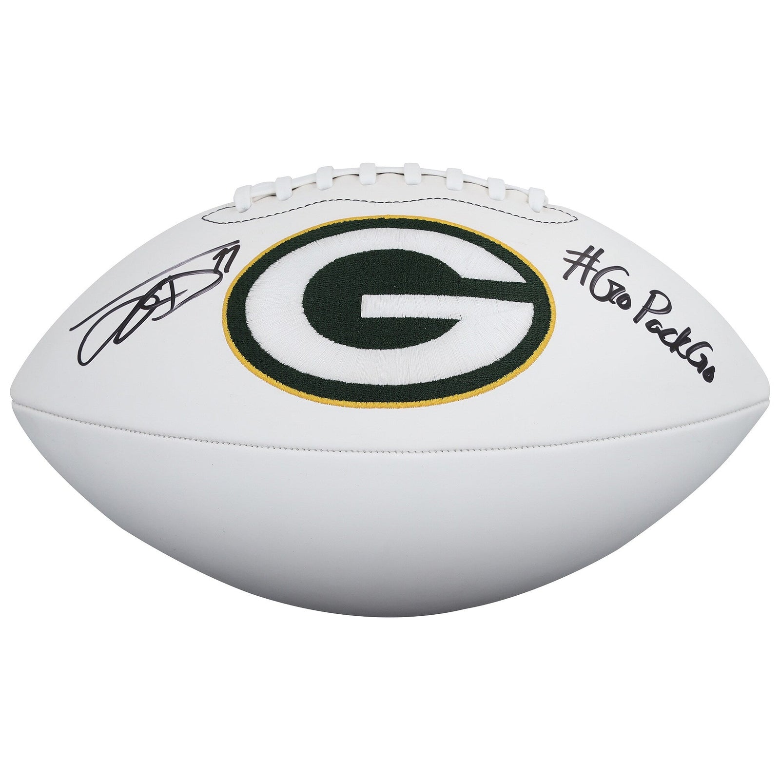 Jayden Reed Green Bay Packers Autographed Fanatics Authentic Wilson White Panel Football with "Go Pack Go" Inscription - The Ballers Bank