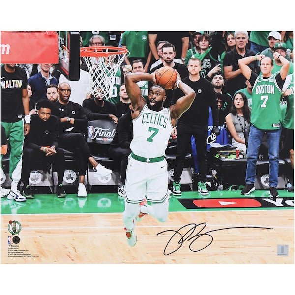 Jaylen Brown Boston Celtics Autographed Fanatics Authentic 16" x 20" 2024 NBA Finals Dunking Photograph - The Ballers Bank