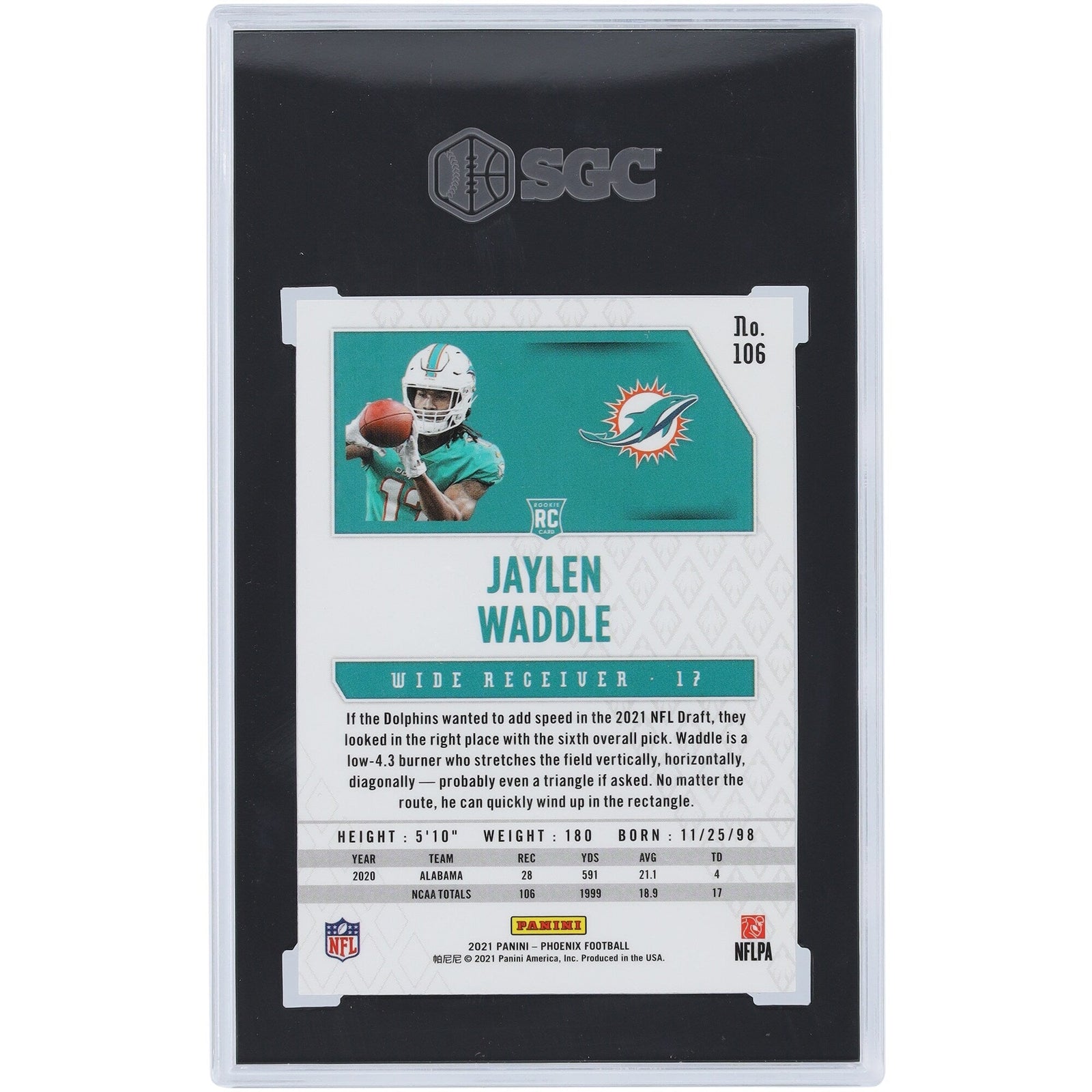 Jaylen Waddle Miami Dolphins 2021 Panini Phoenix Fire Burst 106 SGC Authenticated 9.5 Rookie Card - The Ballers Bank