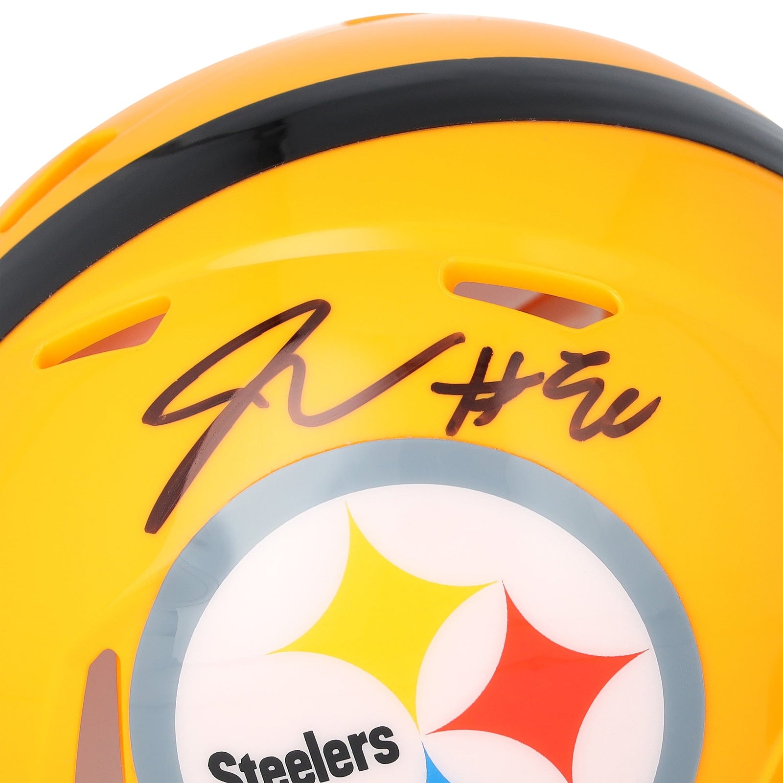 Jaylen Warren Pittsburgh Steelers Autographed Fanatics Authentic Riddell Gold Throwback Speed Mini Helmet - The Ballers Bank