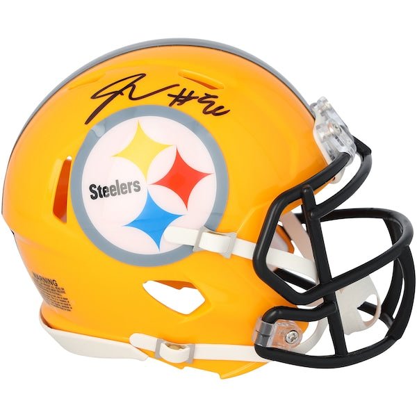 Jaylen Warren Pittsburgh Steelers Autographed Fanatics Authentic Riddell Gold Throwback Speed Mini Helmet - The Ballers Bank