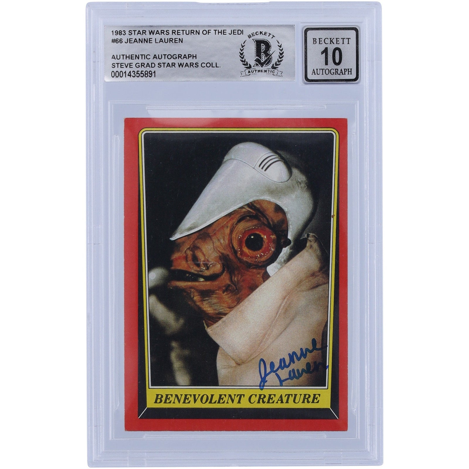 Jeanne Lauren Star Wars Autographed 1983 Topps Return of the Jedi 66 BGS Authenticated 10 Card - The Ballers Bank