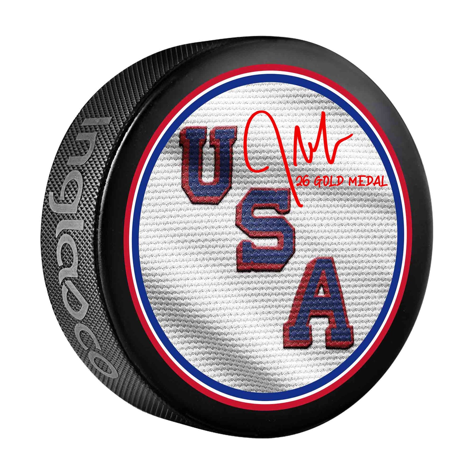 Jeremy Swayman Team USA Autographed Fanatics Authentic 2026 Winter Olympics Hockey Puck with "26 Gold Medal" Inscription - The Ballers Bank