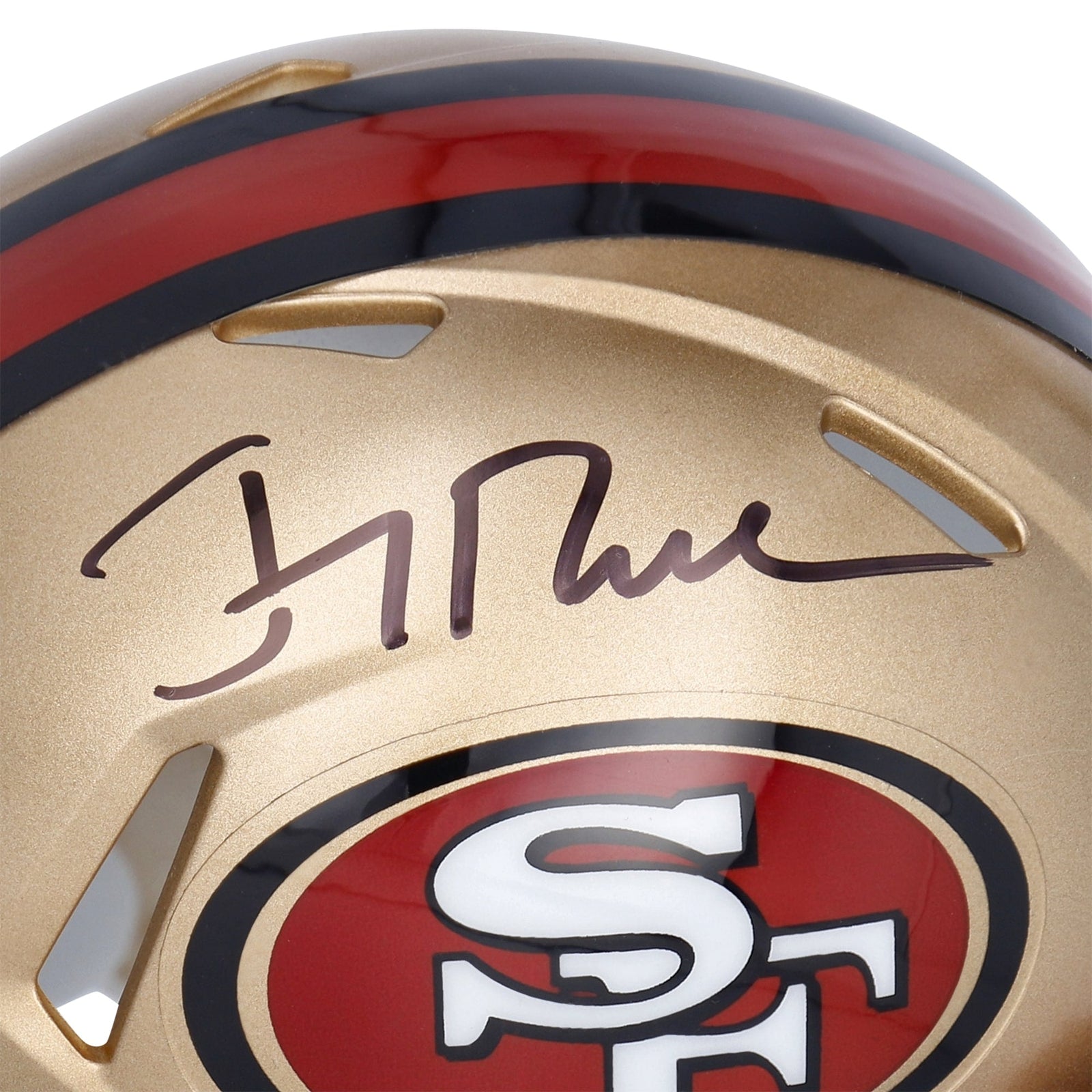 Jerry Rice San Francisco 49ers Fanatics Authentic Autographed Riddell 1996 - 2008 Throwback Logo Speed Mini Helmet - The Ballers Bank