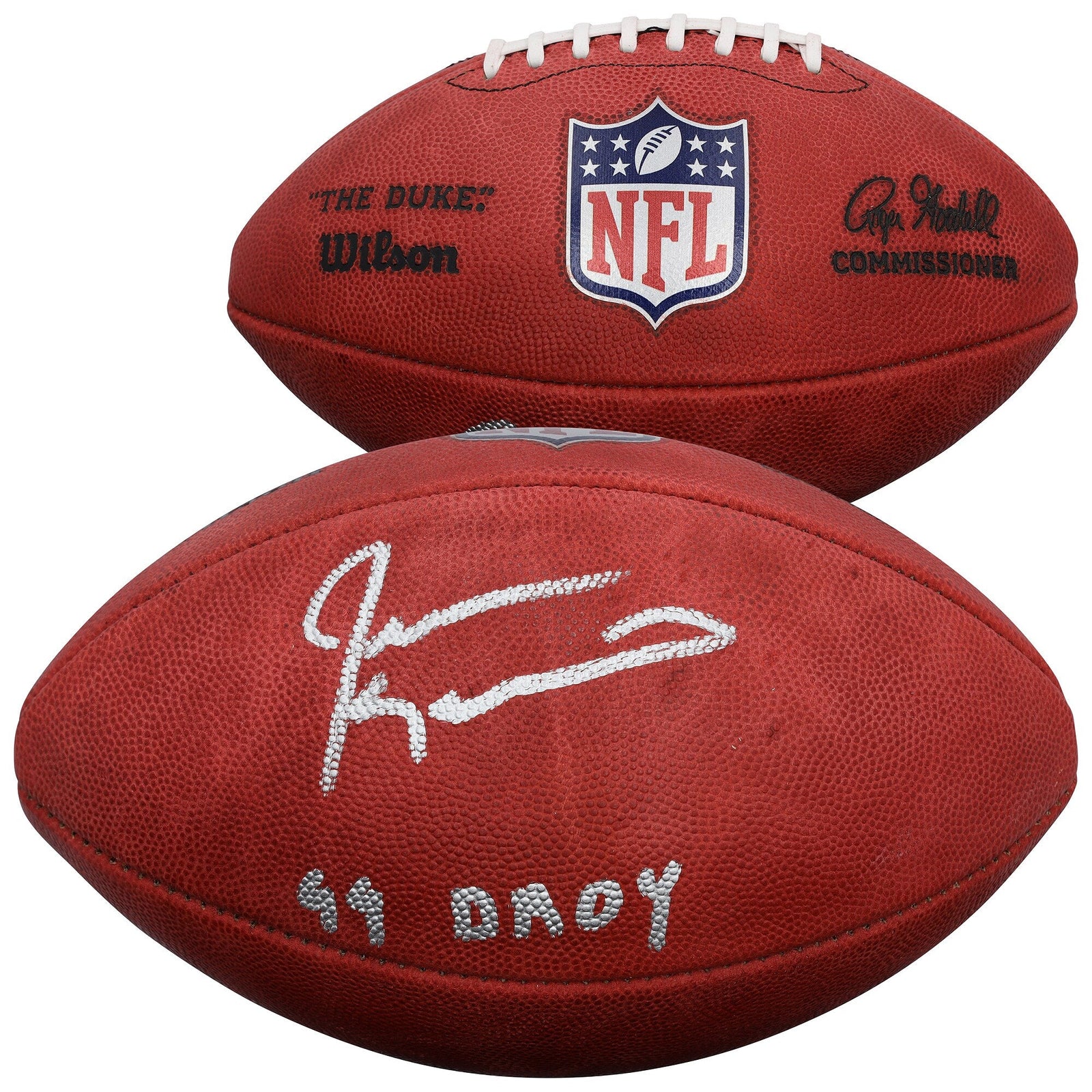 Jevon Kearse Tennessee Titans Autographed Fanatics Authentic Wilson Duke Full Color Football with "99 DROY" Inscription - The Ballers Bank