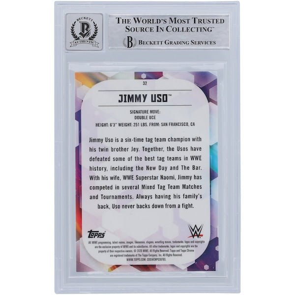 Jimmy Uso WWE Autographed 2020 Topps Chrome 32 Beckett Fanatics Witnessed Authenticated 10 Card - The Ballers Bank