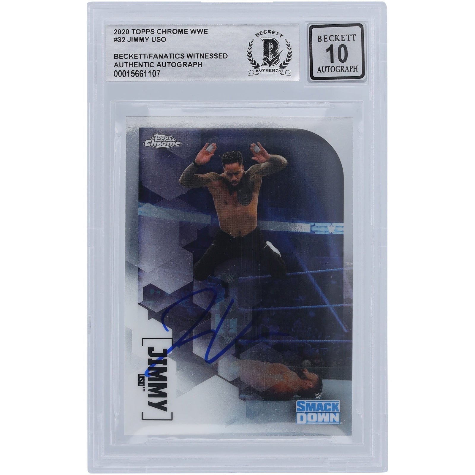Jimmy Uso WWE Autographed 2020 Topps Chrome 32 Beckett Fanatics Witnessed Authenticated 10 Card - The Ballers Bank