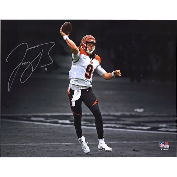 Joe Burrow Cincinnati Bengals Fanatics Authentic Autographed 11" x 14" White Jersey Throwing Spotlight Photograph - The Ballers Bank