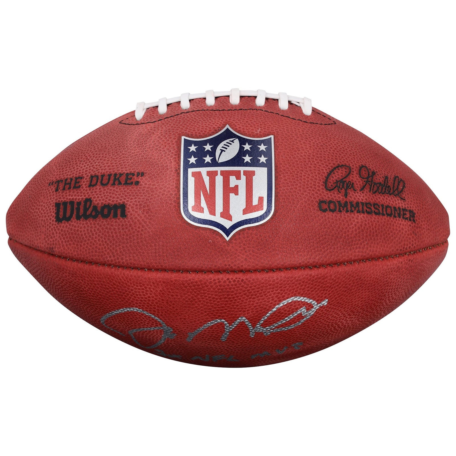 Joe Montana San Francisco 49ers Autographed Fanatics Authentic Wilson Duke Full Color Football with "2x NFL MVP" Inscription - The Ballers Bank