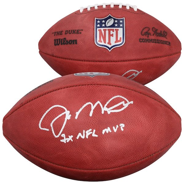 Joe Montana San Francisco 49ers Autographed Fanatics Authentic Wilson Duke Full Color Football with "2x NFL MVP" Inscription - The Ballers Bank