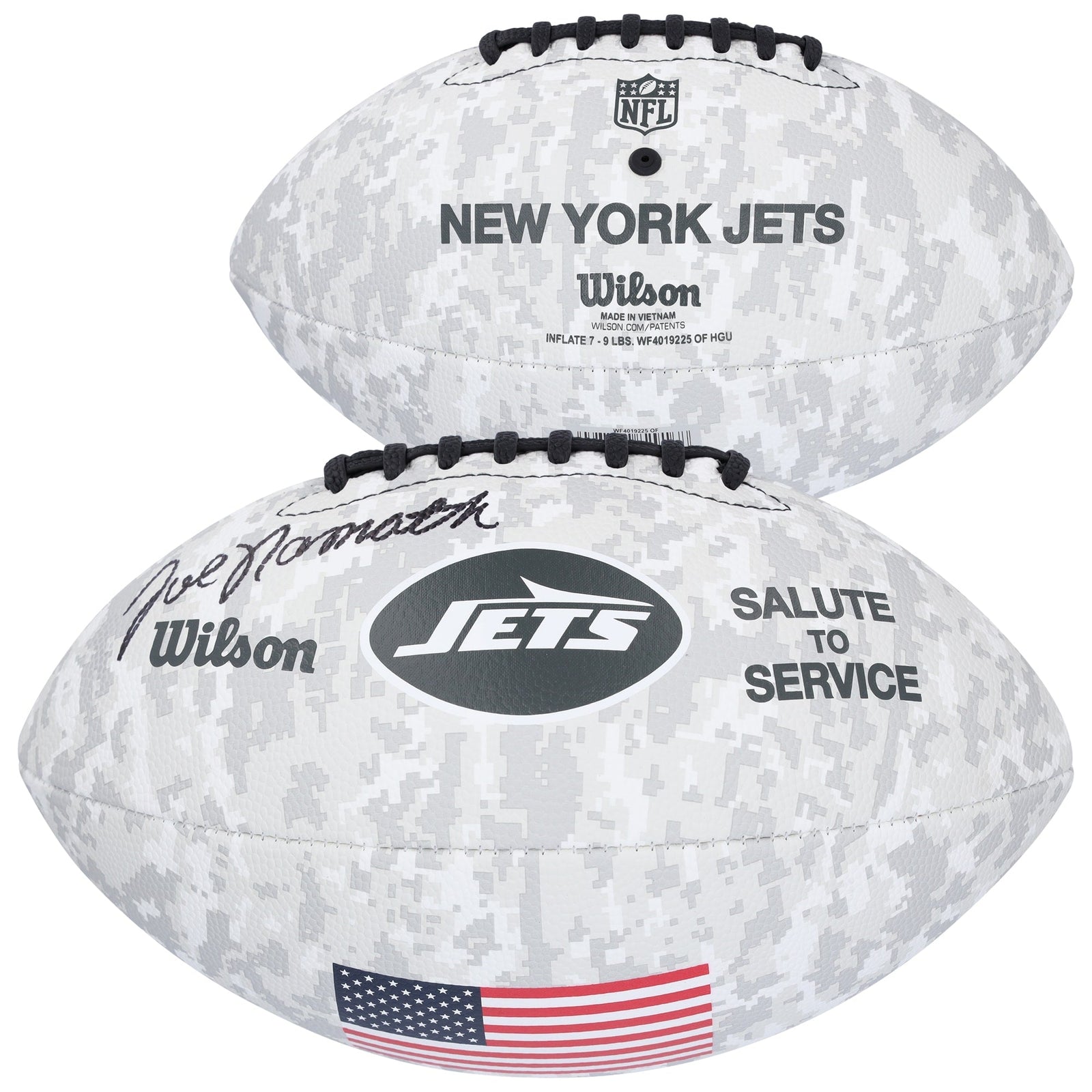 Joe Namath New York Jets Autographed Fanatics Authentic 2024 Salute To Service Wilson Football - The Ballers Bank