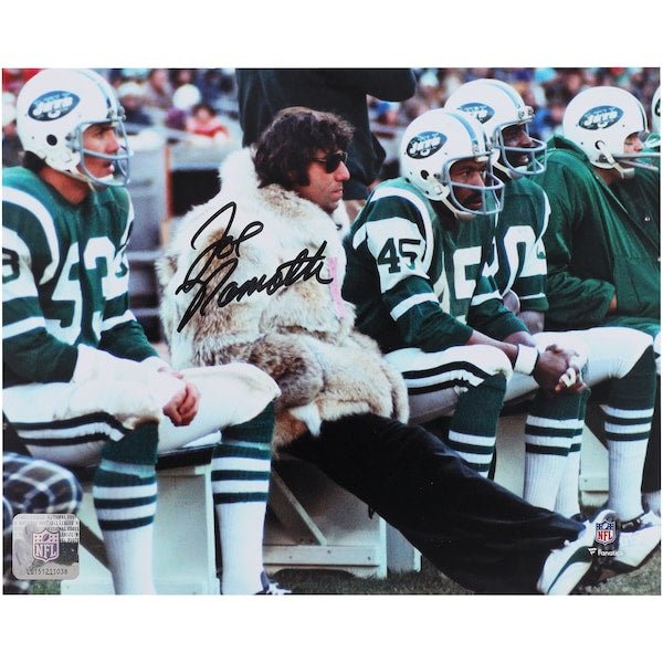 Joe Namath New York Jets Autographed Fanatics Authentic 8" x 10" Fur Coat Sideline Photograph - The Ballers Bank