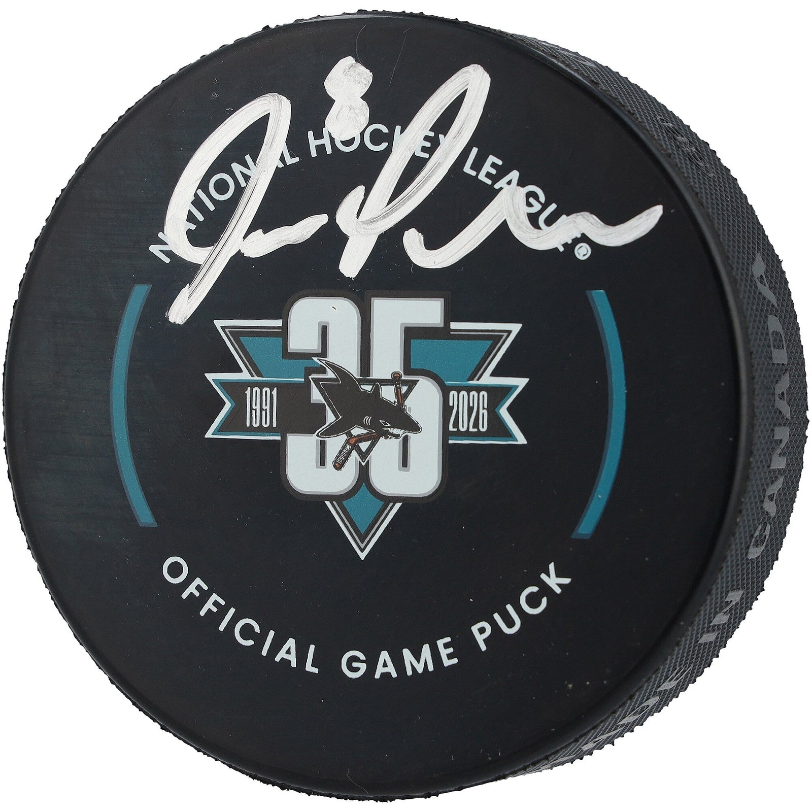 Joe Pavelski San Jose Sharks Autographed Fanatics Authentic 35th Anniversary Official Game Puck - The Ballers Bank