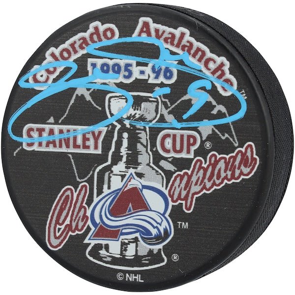 Joe Sakic Colorado Avalanche Autographed Fanatics Authentic 1996 Stanley Cup Champions Hockey Puck - The Ballers Bank