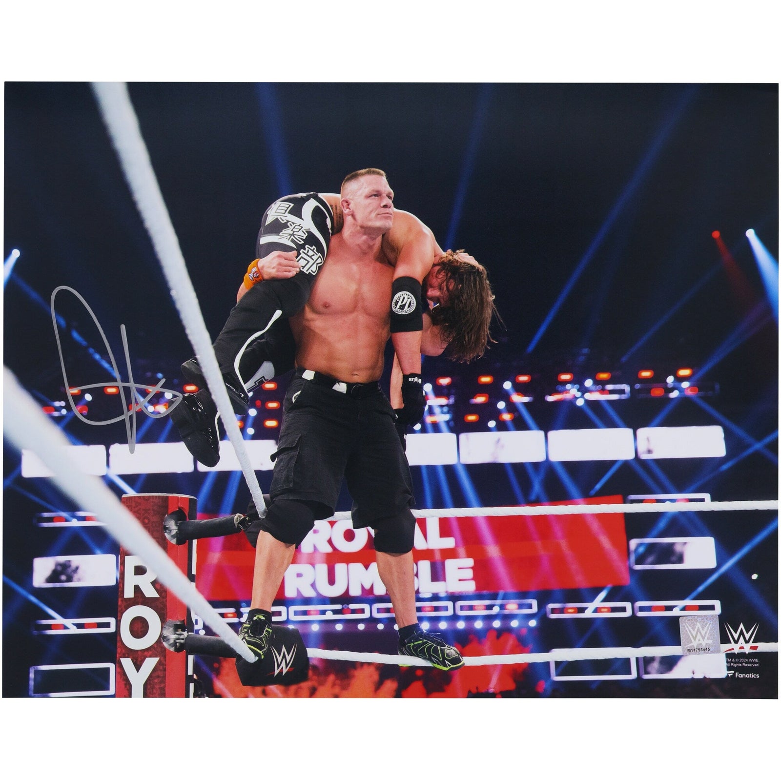 John Cena WWE Autographed Fanatics Authentic 16" x 20" Top Rope Attitude Adjustment Photograph - The Ballers Bank