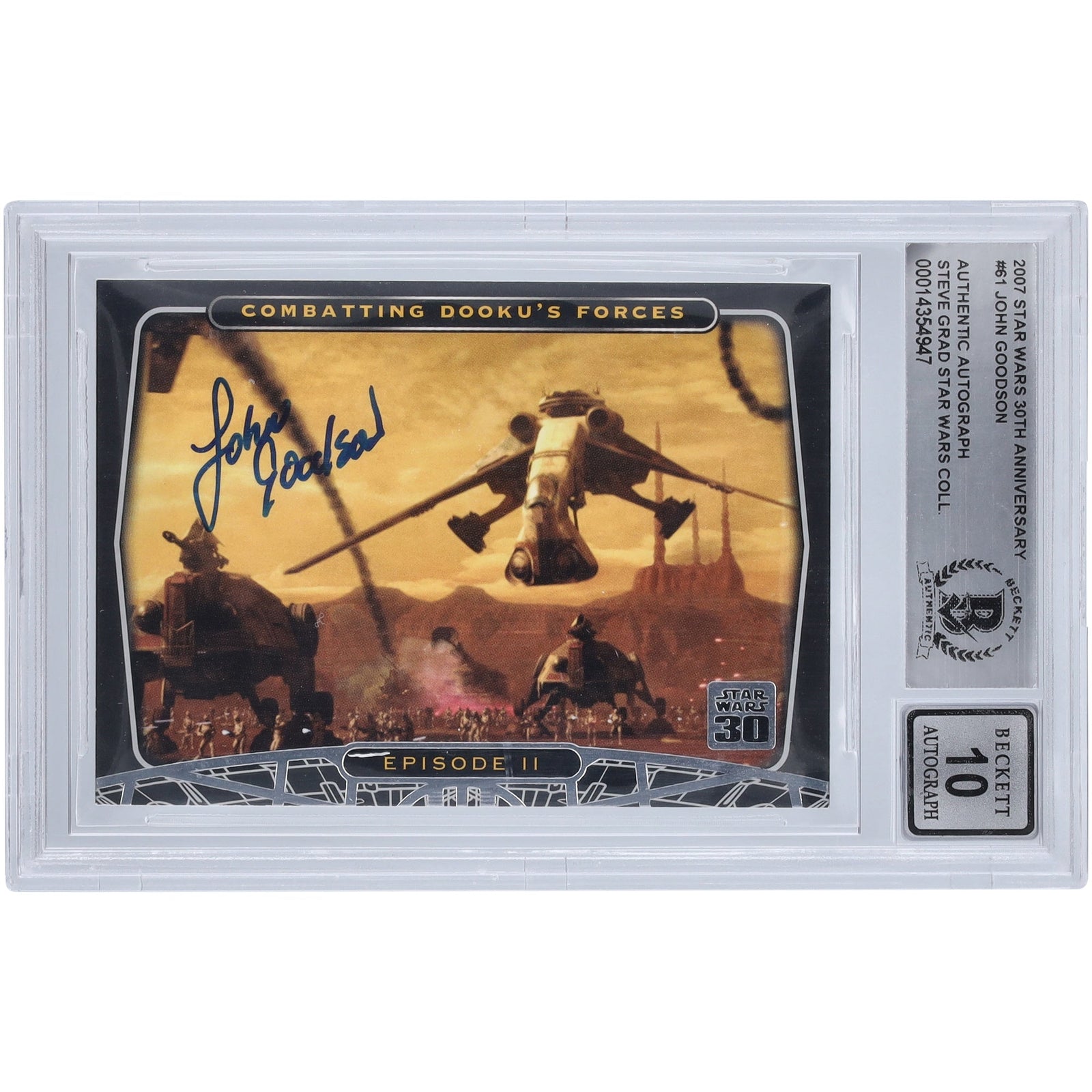 John Goodson Star Wars Autographed 2007 Topps 30th Anniversary 61 BGS Authenticated 10 Card - The Ballers Bank