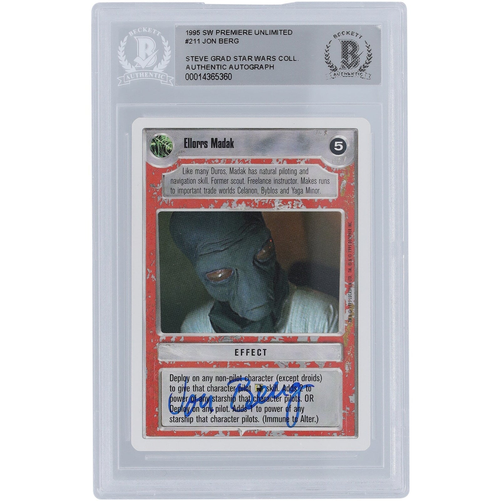 Jon Berg Star Wars Autographed 1995 CCG Premiere Unlimited 211 BGS Authenticated Card - The Ballers Bank