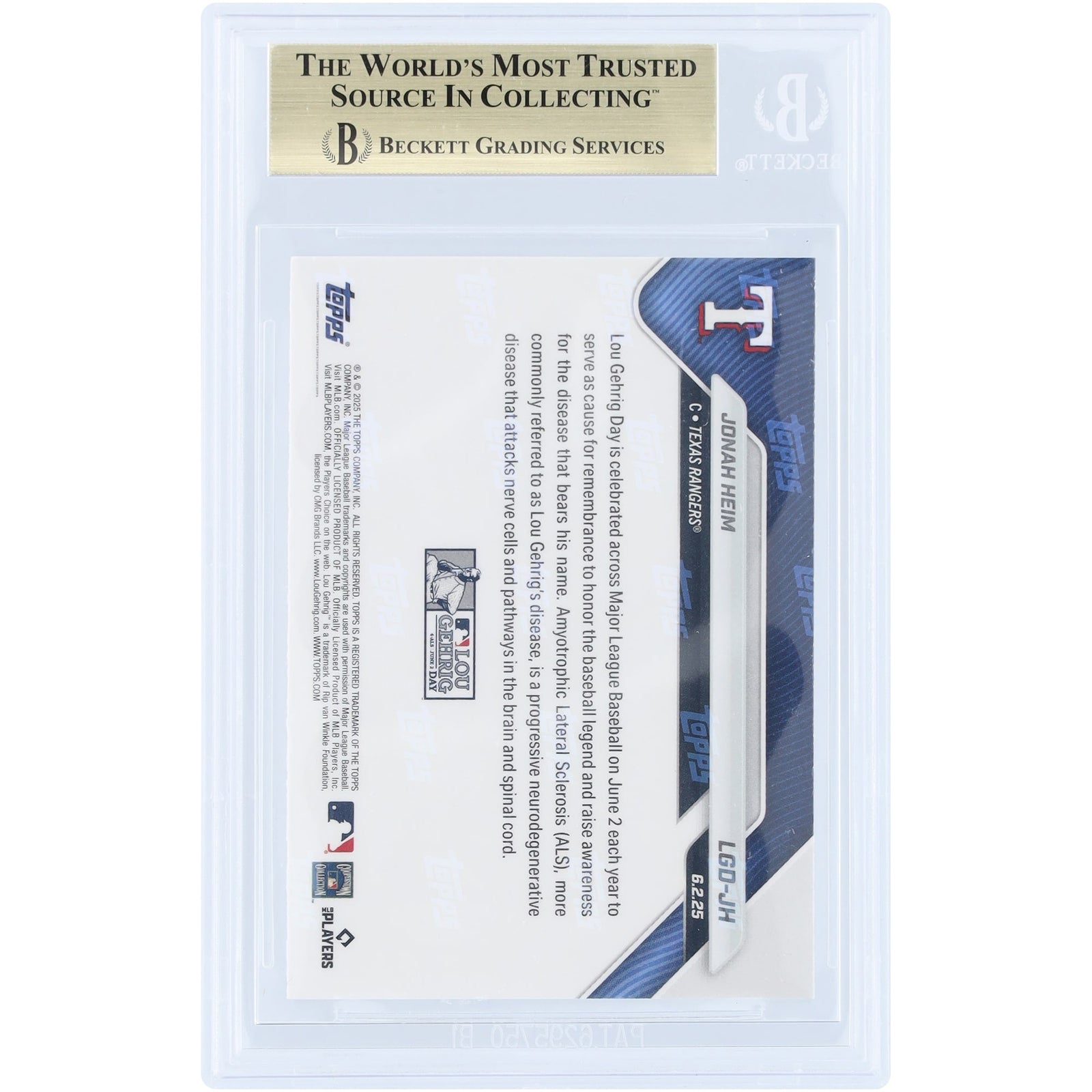 Jonah Heim Texas Rangers 2025 Topps Now Lou Gehrig Day LGD - JH BGS Authenticated 9.5 Card - The Ballers Bank