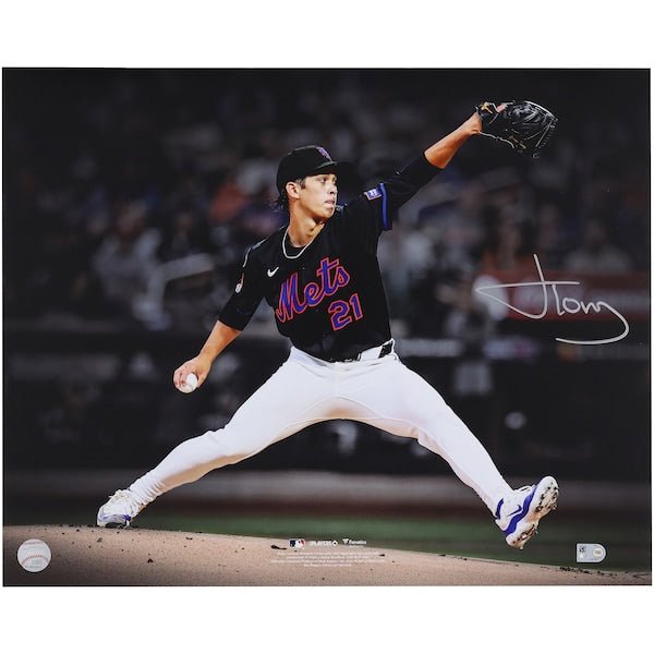 Jonah Tong New York Mets Autographed Fanatics Authentic 16" x 20" Pitching in Debut Spotlight Photograph - The Ballers Bank