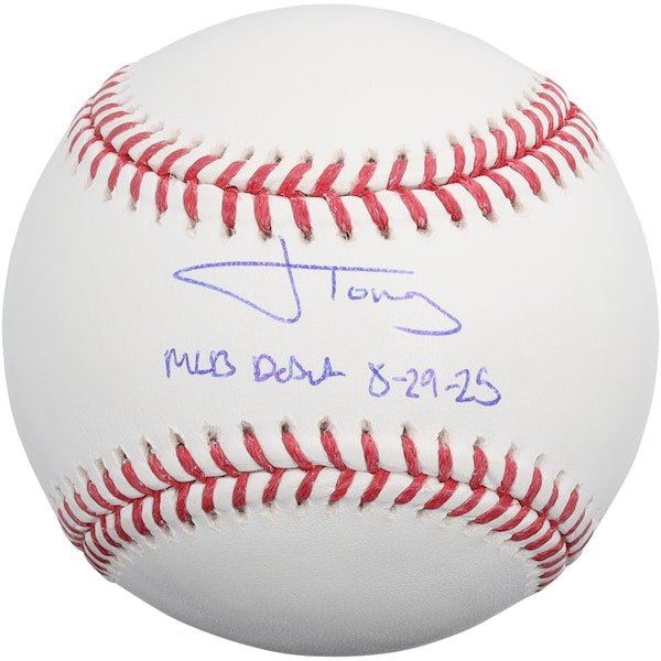 Jonah Tong New York Mets Autographed Fanatics Authentic Baseball with "MLB Debut 8 - 29 - 25" Inscription - The Ballers Bank