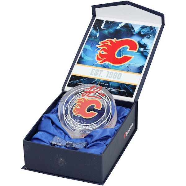 Jonathan Huberdeau Calgary Flames Autographed Fanatics Authentic Crystal Puck - Filled with Ice from the 2024 - 25 Season - The Ballers Bank