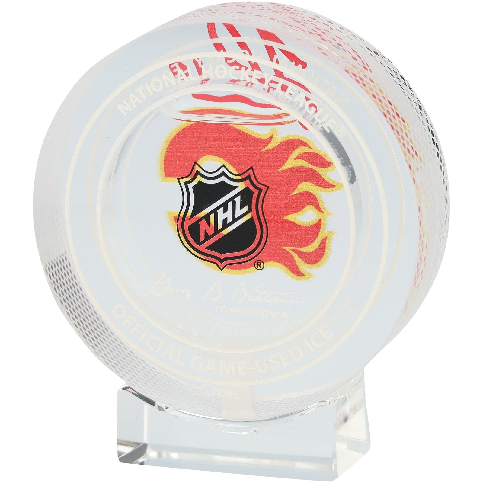 Jonathan Huberdeau Calgary Flames Autographed Fanatics Authentic Crystal Puck - Filled with Ice from the 2024 - 25 Season - The Ballers Bank