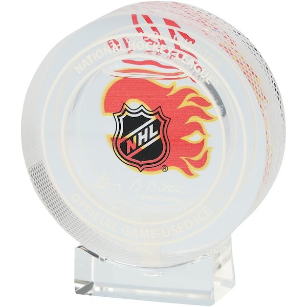 Jonathan Huberdeau Calgary Flames Autographed Fanatics Authentic Crystal Puck - Filled with Ice from the 2024 - 25 Season - The Ballers Bank