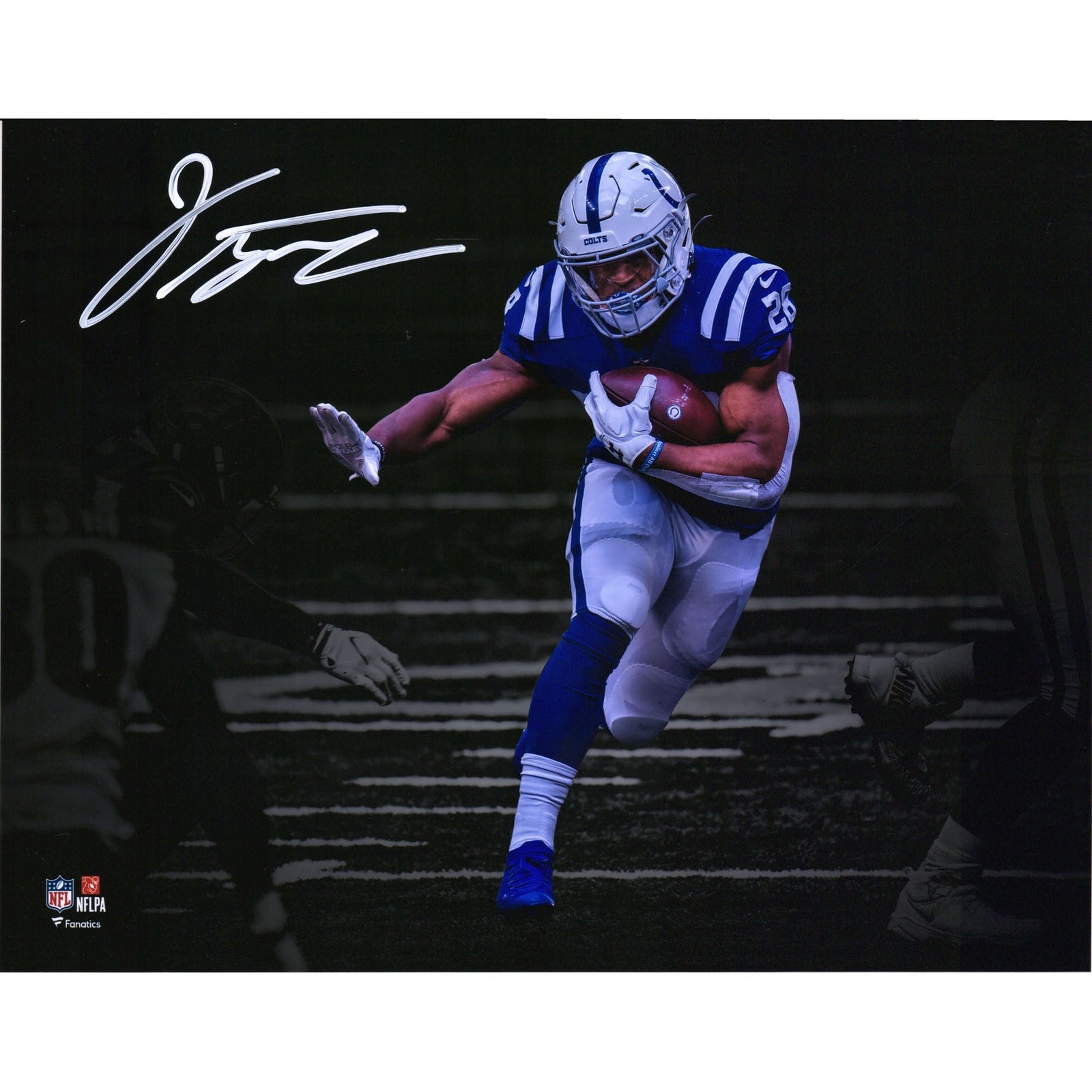 Jonathan Taylor Indianapolis Colts Fanatics Authentic Autographed 11" x 14" Stiff Arm Spotlight Photograph - The Ballers Bank