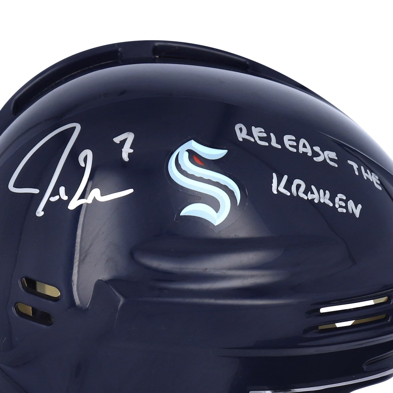 Jordan Eberle Seattle Kraken Fanatics Authentic Autographed Navy Mini Helmet with "Release The Kraken" Inscription - The Ballers Bank