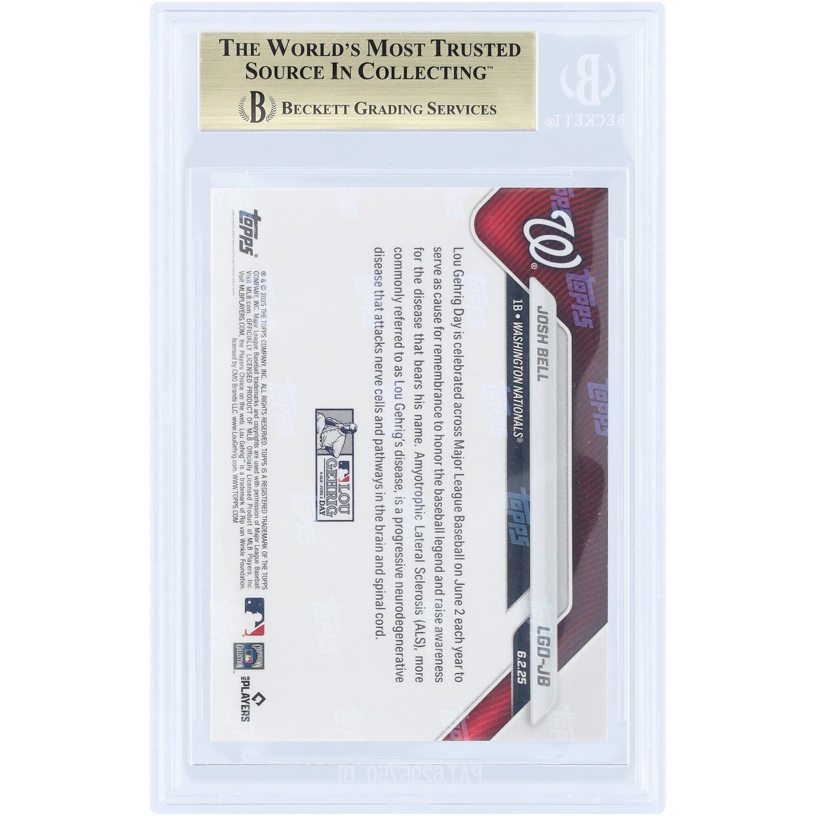 Josh Bell Washington Nationals 2025 Topps Now Lou Gehrig Day LGD - JB BGS Authenticated 9.5 Card - The Ballers Bank