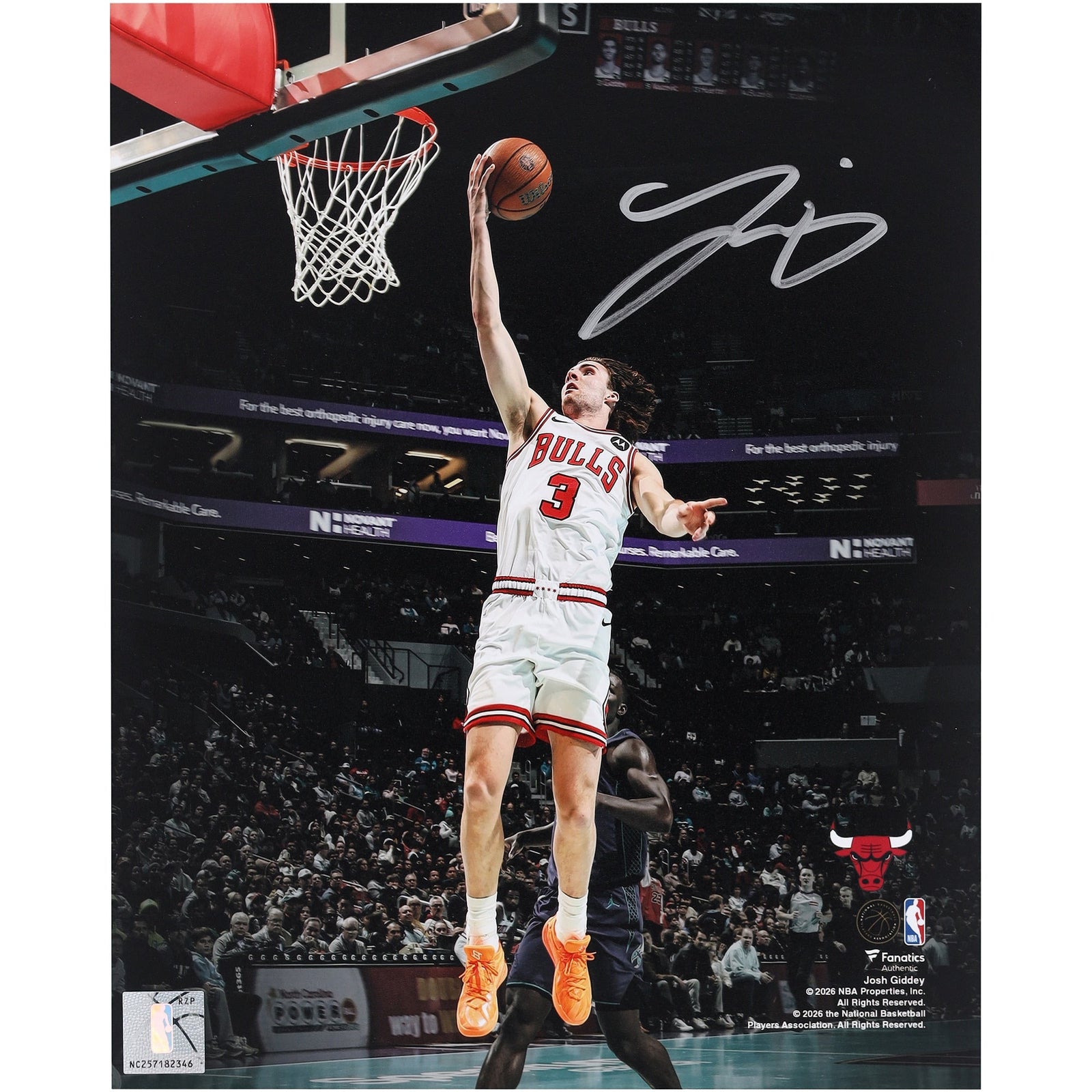 Josh Giddey Chicago Bulls Autographed Fanatics Authentic 8" x 10" Layup Spotlight Photograph - The Ballers Bank