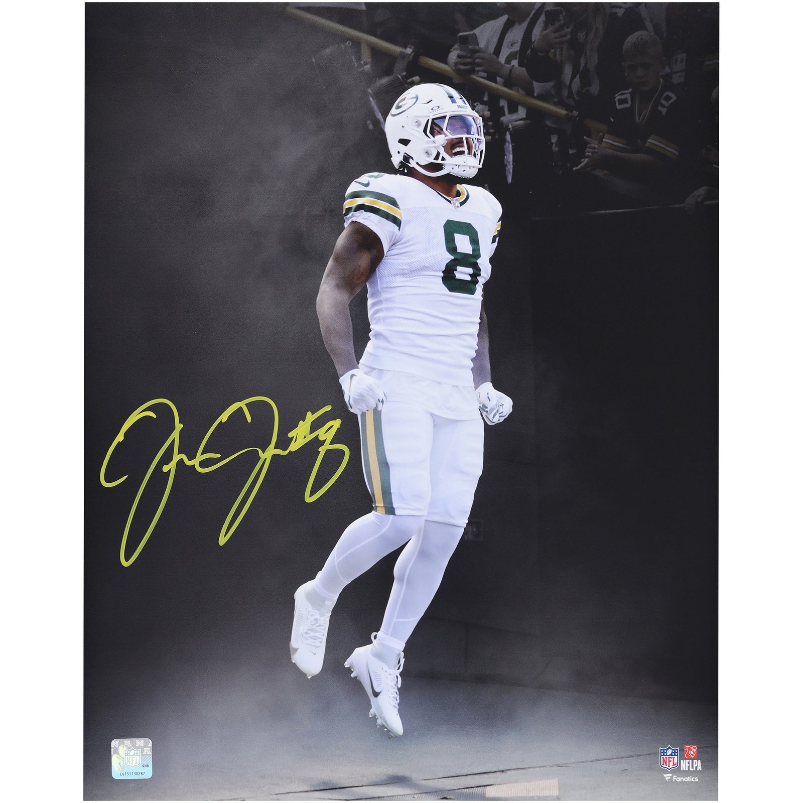 Josh Jacobs Green Bay Packers Autographed Fanatics Authentic 16" x 20" Smoke Entrance Spotlight Photograph - The Ballers Bank