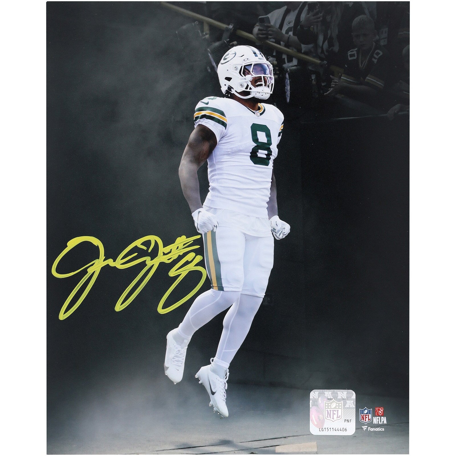 Josh Jacobs Green Bay Packers Autographed Fanatics Authentic 8" x 10" Smoke Entrance Spotlight Photograph - The Ballers Bank