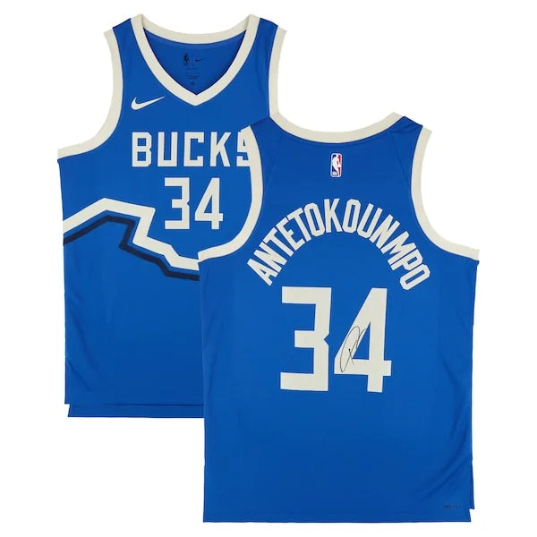 Giannis Antetokounmpo Signed Milwaukee Bucks Blue City Edition Jersey | 2024-25