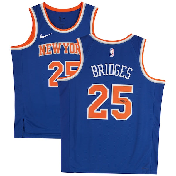 Mikal Bridges New York Knicks Autographed Fanatics Authentic Nike Blue Icon Edition Swingman Jersey