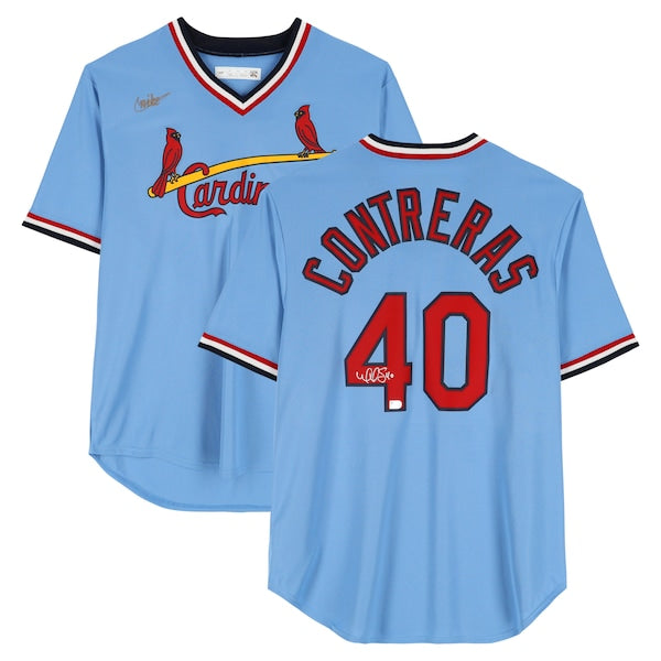 Willson Contreras St. Louis Cardinals Autographed Fanatics Authentic Light Blue Nike Cooperstown Replica Jersey