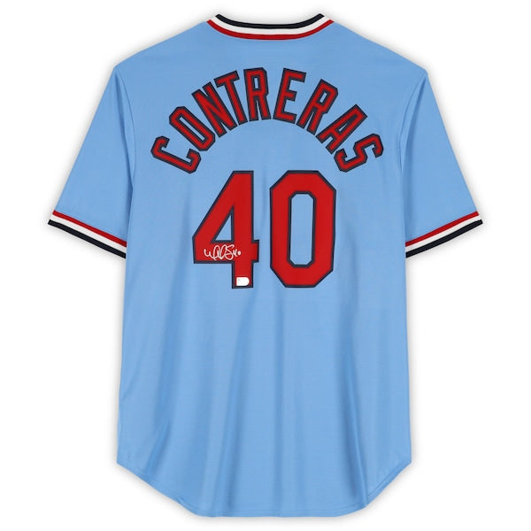 Willson Contreras St. Louis Cardinals Autographed Fanatics Authentic Light Blue Nike Cooperstown Replica Jersey