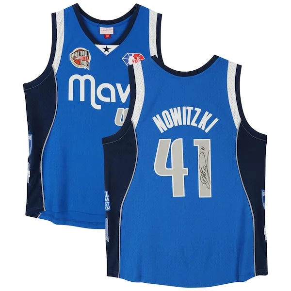 Dirk Nowitzki Signed Dallas Mavericks Royal Blue Mitchell & Ness Jersey | Hall of Fame