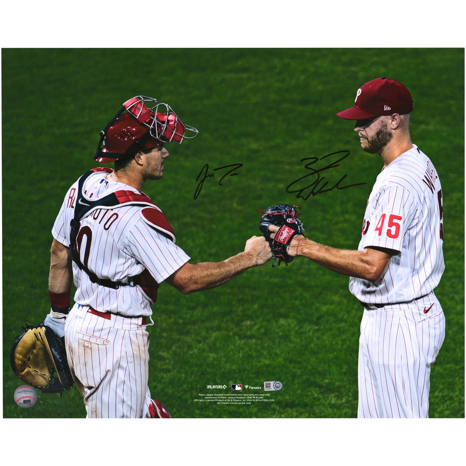 J.T. Realmuto & Zack Wheeler Philadelphia Phillies Fanatics Authentic Autographed 16" x 20" Fist Bump Photograph - The Ballers Bank