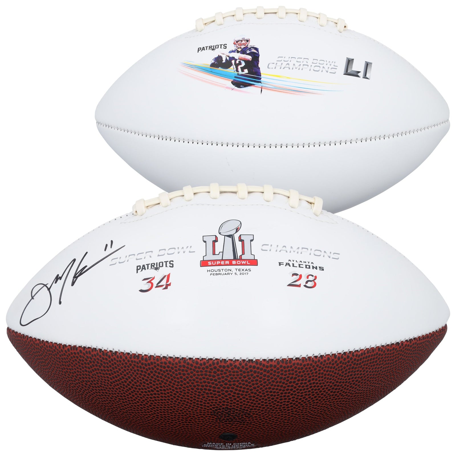 Julian Edelman New England Patriots Autographed Fanatics Authentic Super Bowl LI Champions White Panel Football - The Ballers Bank
